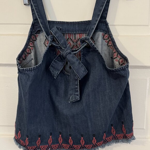 Blank NYC Embroidered Denim Boho Cropped Tank / Halter Top - Large - Picture 8 of 9